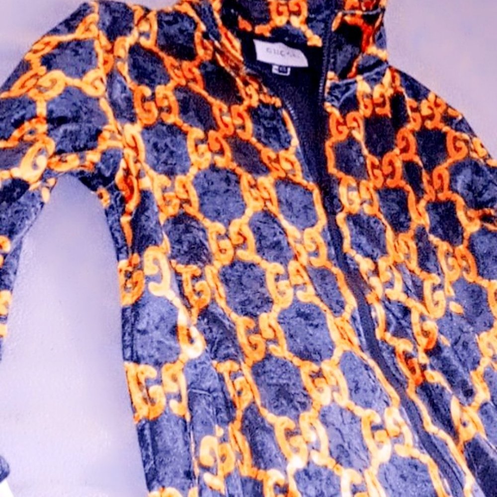 GUCCI GG monogram cotton velvet devore navy orange track jacket XXL